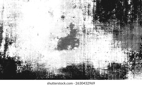 grunge black and white texture featuring halftone dots and dust screen print effect for graphic projects