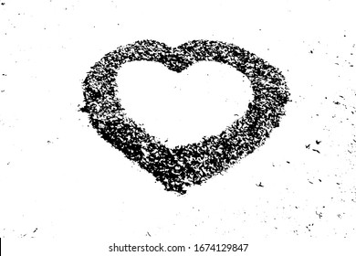 Grunge black and white texture in heart shape background (Vector). Use for decoration, aging or old layer