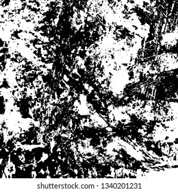 Grunge black and white texture. Monochrome abstract background of spots, scratches, chips