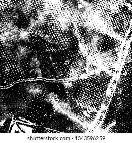Grunge black and white texture. Monochrome abstract background of spots, scratches, chips