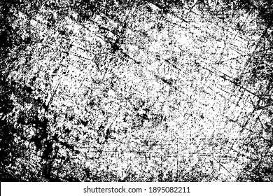 Grunge black and white texture. Pattern of scratches, chips, wear, and scuffs. Monochrome vintage background. Pattern of dirt, dust