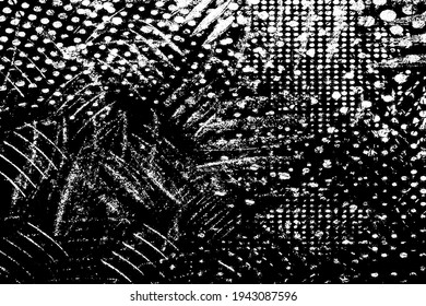 Grunge black and white texture. Pattern of scratches, chips, wear, and scuffs. Monochrome vintage background. Pattern of dirt, dust