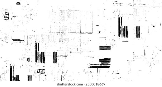 Grunge textura en blanco y negro. Patrón de una vieja superficie desgastada. Textura negra afligida. Textura granulada oscura sobre fondo blanco. Superposición de polvo texturizado. Partículas de ruido de grano.