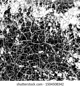 Grunge is black and white. Texture of scratches, chips, cracks. Pattern of old worn surface. Abstract monochrome background