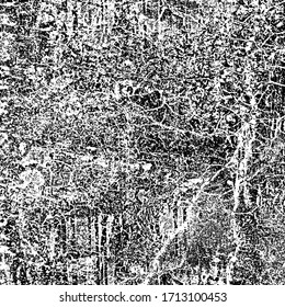 Grunge is black and white. Texture of scratches, chips, cracks. Pattern of old worn surface. Abstract monochrome background