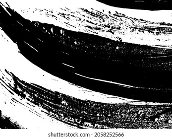 Grunge es blanco y negro. Textura de pinceladas negras sobre un fondo blanco. Resumen de movimientos caóticos con un cepillo seco. Patrón monocromo de superficie desgastada