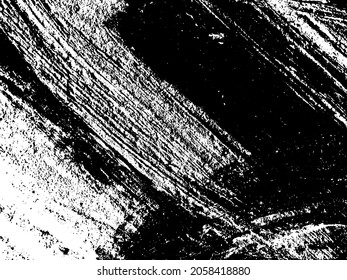 Grunge is black and white. Texture of black strokes on a white background. Abstract chaotic movements with a dry brush. Monochrome pattern of worn surface