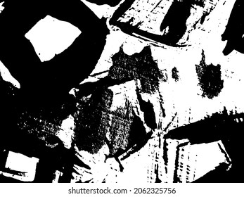 Grunge ist schwarz-weiß. Textur der schwarzen Striche auf weißem Hintergrund. Abstrakte chaotische Bewegungen mit einem trockenen Pinsel. Monochrome Muster der abgenutzten Fläche