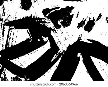Grunge es blanco y negro. Textura de pinceladas negras sobre un fondo blanco. Resumen de movimientos caóticos con un cepillo seco. Patrón monocromo de superficie desgastada