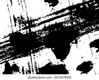 Grunge is black and white. Texture of black strokes on a white background. Abstract chaotic movements with a dry brush. Monochrome pattern of worn surface