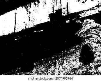 Grunge is black and white. Texture of black strokes on a white background. Abstract chaotic movements with a dry brush. Monochrome pattern of worn surface