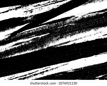 Grunge is black and white. Texture of black strokes on a white background. Abstract chaotic movements with a dry brush. Monochrome pattern of worn surface