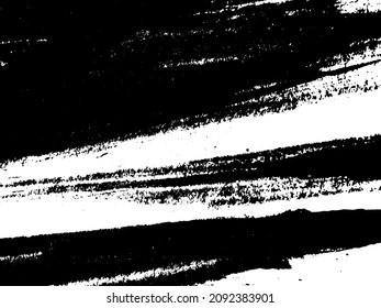 Grunge is black and white. Texture of black strokes on a white background. Abstract chaotic movements with a dry brush. Monochrome pattern of worn surface