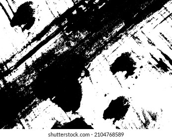 Grunge is black and white. Texture of black strokes on a white background. Abstract chaotic movements with a dry brush. Monochrome pattern of worn surface