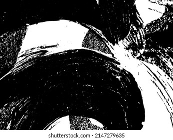 Grunge is black and white. Texture of black strokes on a white background. Abstract chaotic movements with a dry brush. Monochrome pattern of worn surface