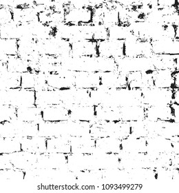 Grunge Black and White Texture. Vector abstract Background and border. Old white brick wall.