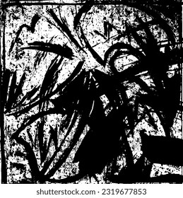 Grunge la textura en blanco y negro. Fondo monocromo vectorial. El salvapantallas está rayado y agrietado. Superficie vieja desgastada
