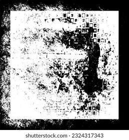 Grunge black and white texture. Vector monochrome background. The screensaver is scratched and cracked. Old worn surface