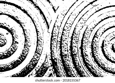 Grunge black and white textured background in round shape (Vector). Use for decoration, aging or old layer