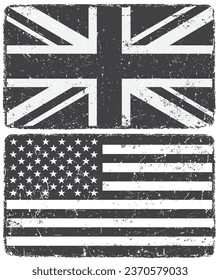 Grunge la bandera británica y estadounidense en blanco y negro.