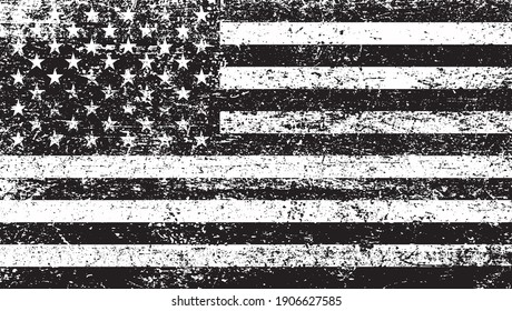 Grunge black and white USA flag.Vintage American flag.