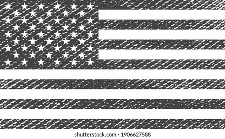 Grunge black and white USA flag.Vintage American flag.