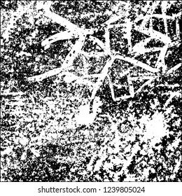 Grunge black and white vector abstract background of scratches, cracks, chips