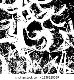 Grunge black and white vector abstract background of scratches, cracks, chips