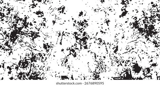 Grunge schwarz-weißer Vektor. Abstraktes futuristisches Texturmuster. Dunkler chaotischer Staub überlagert Distress Hintergrund. Erstellen Sie abstrakte gepunktete, zerkratzte,