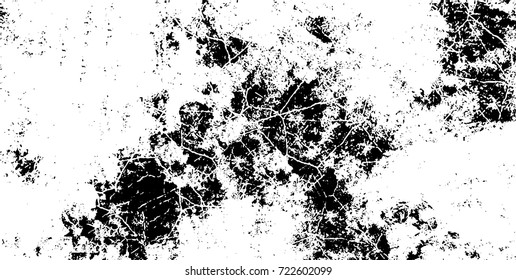 Grunge black and white vector. Abstract texture monochrome. Background of cracks, scuffs, chips, stains of ink. Dark background for printing and design