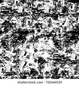 Grunge black and white vector. Abstract texture monochrome. Overlay aged grainy messy template. Empty aging design element. Brushed black paint cover