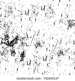 Grunge black and white vector. Abstract texture monochrome. Overlay aged grainy messy template. Empty aging design element. Brushed black paint cover