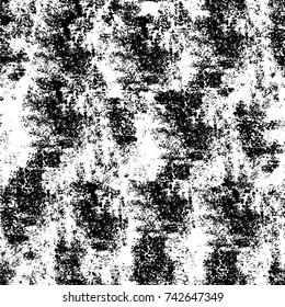 Grunge black and white vector. Abstract texture monochrome. Overlay aged grainy messy template. Empty aging design element. Brushed black paint cover