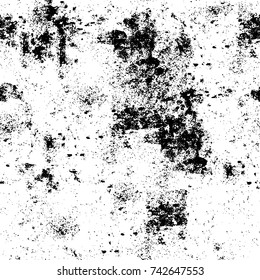 Grunge black and white vector. Abstract texture monochrome. Overlay aged grainy messy template. Empty aging design element. Brushed black paint cover
