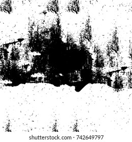 Grunge black and white vector. Abstract texture monochrome. Overlay aged grainy messy template. Empty aging design element. Brushed black paint cover