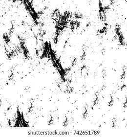 Grunge black and white vector. Abstract texture monochrome. Overlay aged grainy messy template. Empty aging design element. Brushed black paint cover