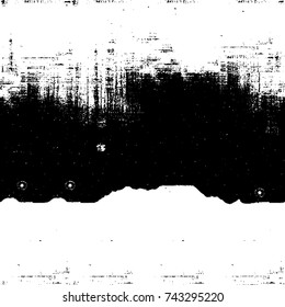 Grunge black and white vector. Abstract texture monochrome. Overlay aged grainy messy template. Empty aging design element. Brushed black paint cover