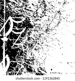 Grunge black and white vector background. Gloomy monochrome texture of cracks, scuffs. Pattern of chips and scratches