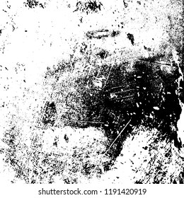 Grunge black and white vector background. Gloomy monochrome texture of cracks, scuffs. Pattern of chips and scratches