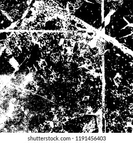 Grunge black and white vector background. Gloomy monochrome texture of cracks, scuffs. Pattern of chips and scratches