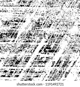 Grunge black and white vector background. Gloomy monochrome texture of cracks, scuffs. Pattern of chips and scratches