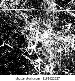 Grunge black and white vector background. Gloomy monochrome texture of cracks, scuffs. Pattern of chips and scratches