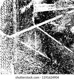 Grunge black and white vector background. Gloomy monochrome texture of cracks, scuffs. Pattern of chips and scratches