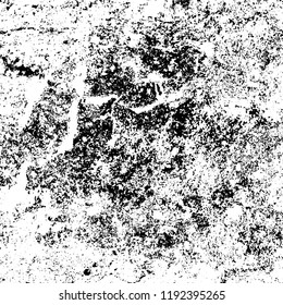 Grunge black and white vector background. Gloomy monochrome texture of cracks, scuffs. Pattern of chips and scratches
