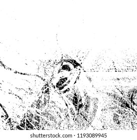 Grunge black and white vector background. Gloomy monochrome texture of cracks, scuffs. Pattern of chips and scratches