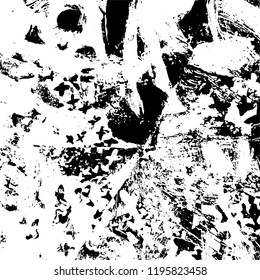 Grunge black and white vector background. Gloomy monochrome texture of cracks, scuffs. Pattern of chips and scratches