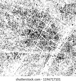 Grunge black and white vector background. Gloomy monochrome texture of cracks, scuffs. Pattern of chips and scratches