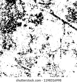 Grunge black and white vector background. Gloomy monochrome texture of cracks, scuffs. Pattern of chips and scratches