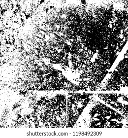 Grunge black and white vector background. Gloomy monochrome texture of cracks, scuffs. Pattern of chips and scratches
