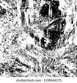 Grunge black and white vector background. Gloomy monochrome texture of cracks, scuffs. Pattern of chips and scratches